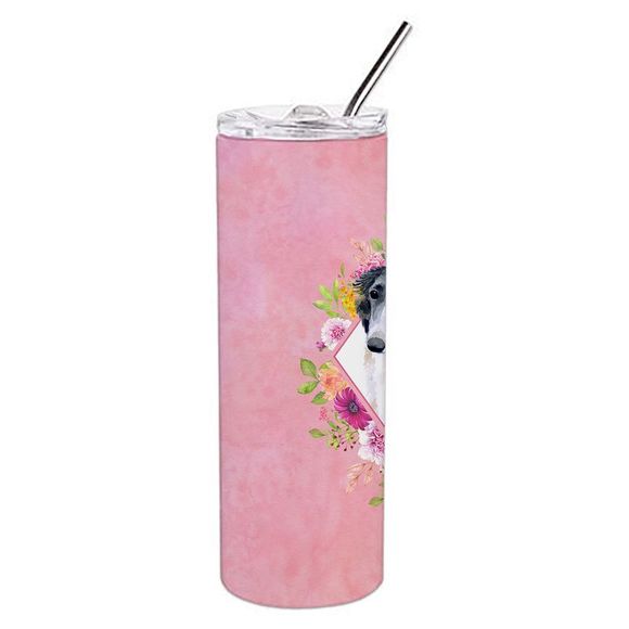 Borzoi Pink Flowers Stainless Steel 20 oz Skinny Tumbler - Picture 2 of 4